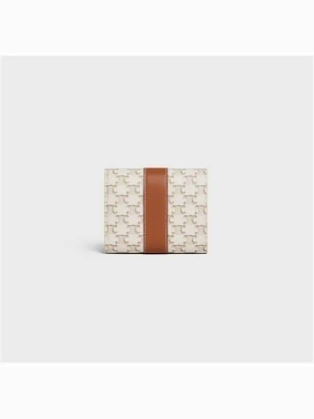 CELINE Triomphe Canvas Lambskin Trifold Small Half Wallet White Tan