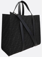 Fendi FF Jacquard Fabric Shopper Tote Bag Black