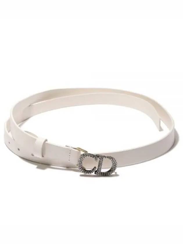 Crystal Logo Saddle Leather Belt White Dior