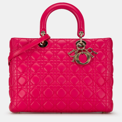 Dior Pink Leather Large Cannage Lady Tote Bag