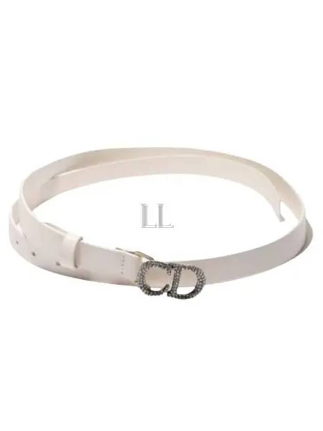 Crystal Logo Saddle Leather Belt White Dior
