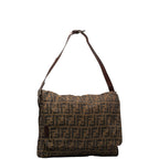 Fendi Zucca One-Shoulder Bag Handbag Brown Black Canvas Leather  Fendi
