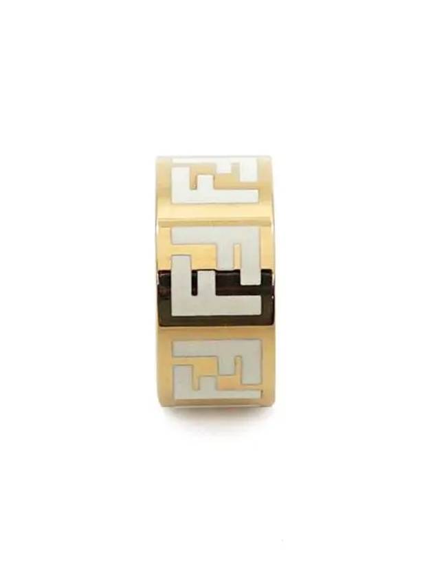 Fendi Forever FF White Enamel Ring Gold