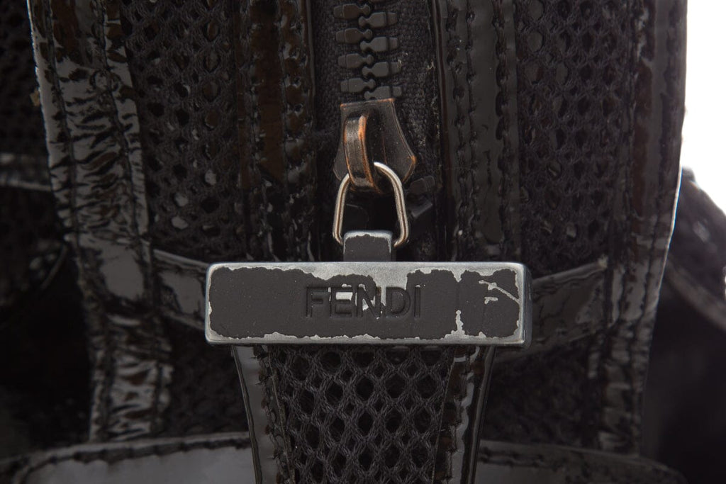 Fendi CROSSWORDS Black Woven Mesh Tote