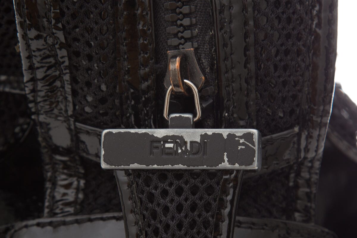Fendi CROSSWORDS Black Woven Mesh Tote