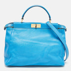Fendi Blue Leather Large Peekaboo Top Handle Bag