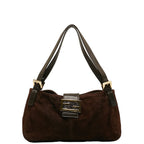 FENDI Mamma Bucket Handbag in Suede Leather Brown