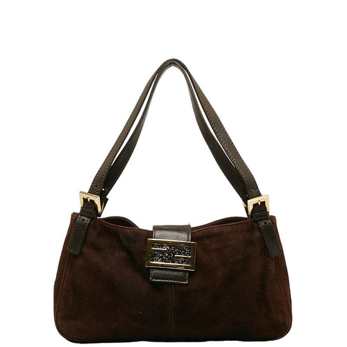 FENDI Mamma Bucket Handbag in Suede Leather Brown