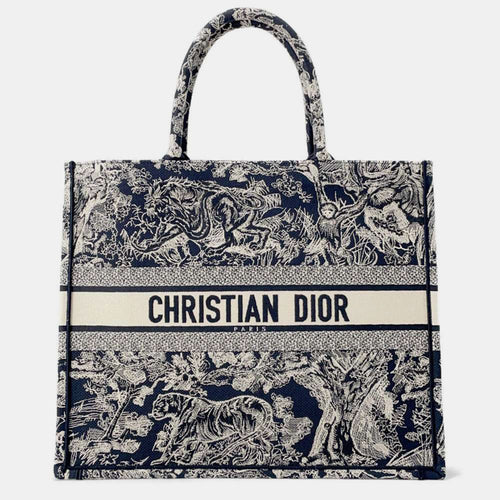 Dior Navy/White Canvas Book Tote Reverse Toile de Jouy Embroidery Size Large