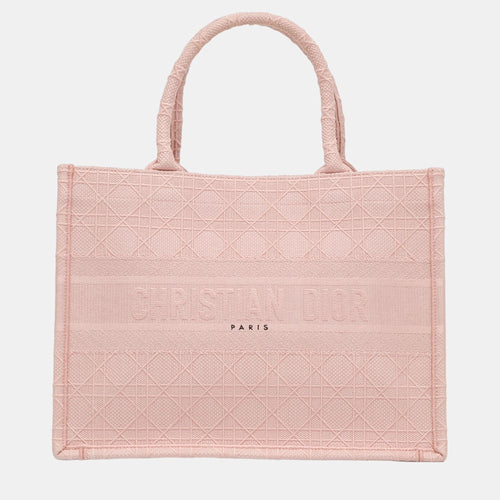 Dior Pink Medium Cannage Embroidered Book Tote