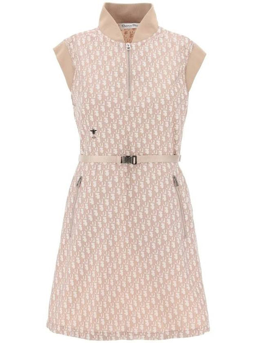 Technical Taffeta Jacquard Oblique Motif Belted Short Dress Pink Dior