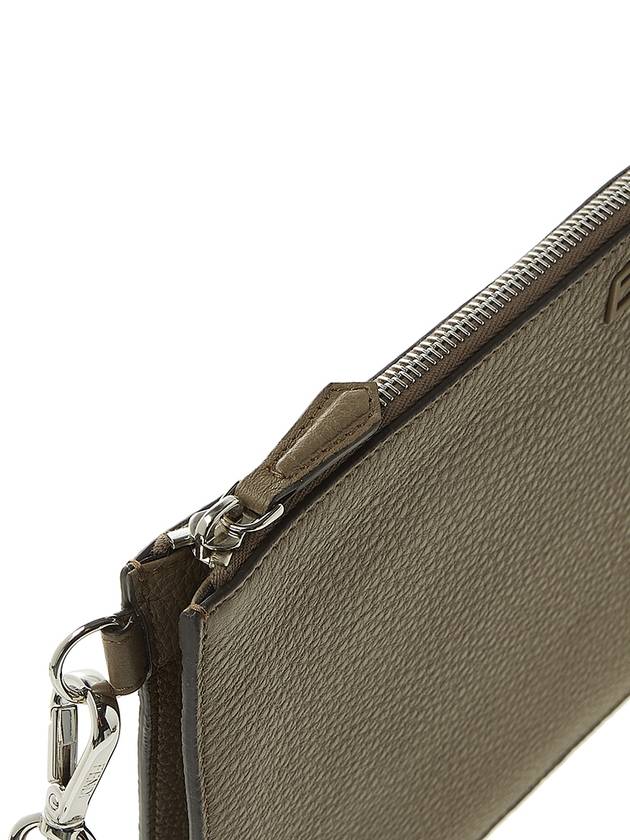 Fendi FF Logo Flat Leather Clutch Bag Beige