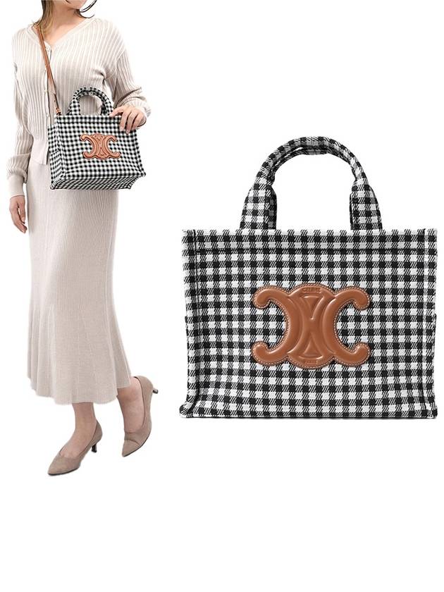 CELINE Triomphe Small Tote Bag White Black