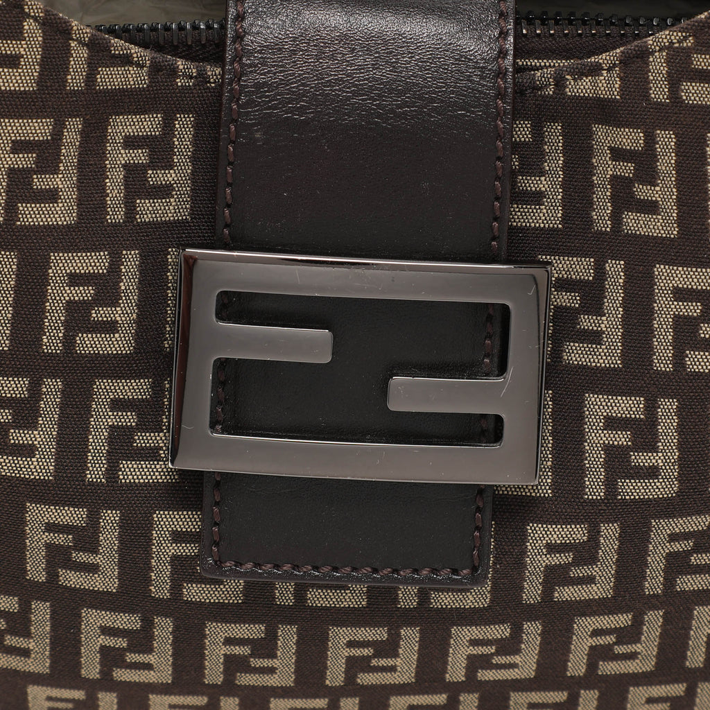 Fendi Zucchino Canvas And Leather Shoulder Bag