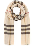 Burberry Check Lightweight Wool Scarf Alabaster