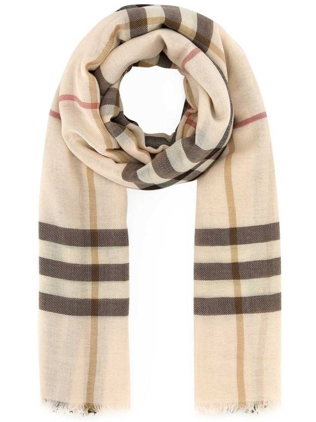 Burberry Check Lightweight Wool Scarf Alabaster