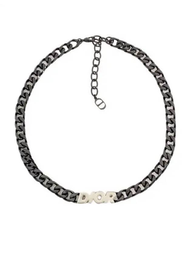 Logo Chain Link Choker Necklace Black Dior