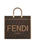 Fendi Sunshine FF Jacquard Fabric Small Tote Bag Brown