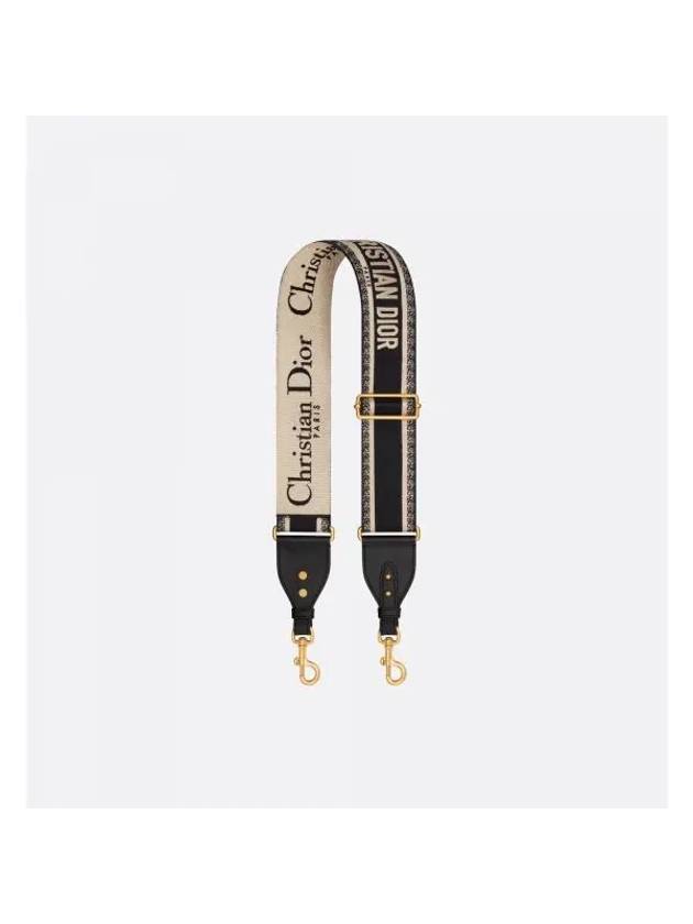 Paris Embroidery Ring Shoulder Bag Strap Black Dior