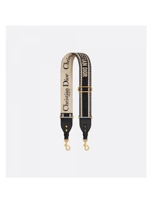 Paris Embroidery Ring Shoulder Bag Strap Black Dior