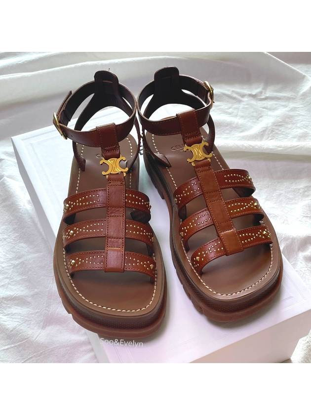 CELINE a Triomphe Gladiator Chunky Sandals Tan
