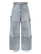 Balenciaga Bal Diagonal Allover Cargo Wide Jeans Blue