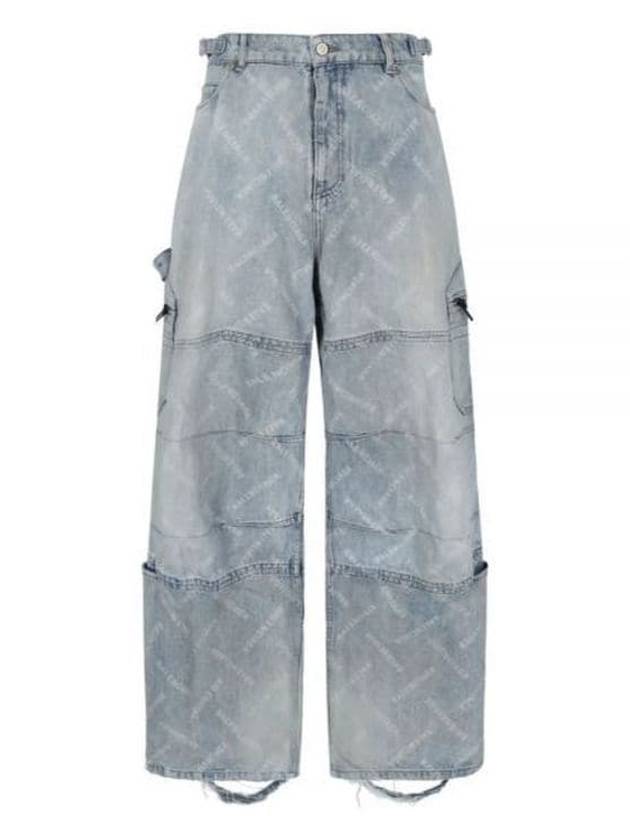 Balenciaga Bal Diagonal Allover Cargo Wide Jeans Blue