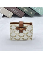 CELINE Triomphe Canvas Lambskin Small Strap Half Wallet White Tan