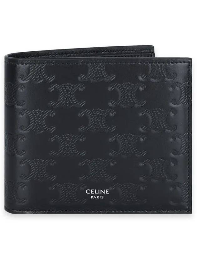 CELINE Triomphe Embossed Calfskin Half Wallet Black