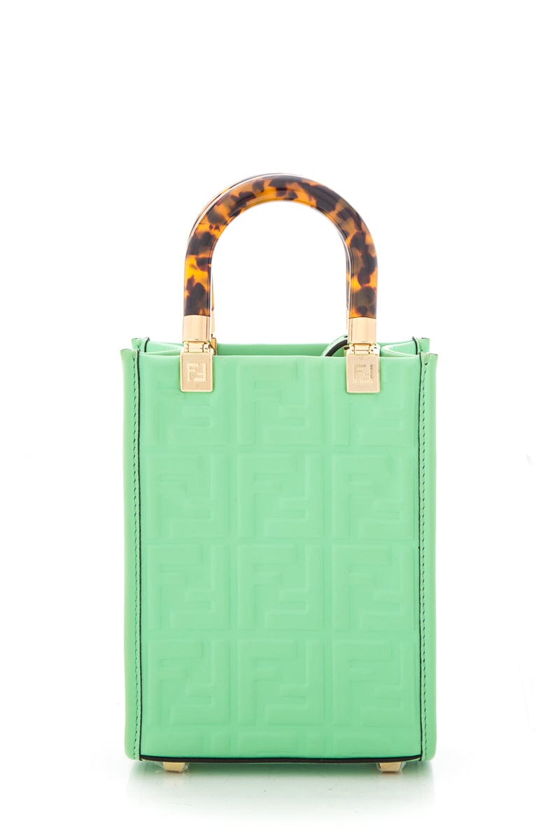 Fendi Green Logo Embossed Sunshine Shopper Handbag