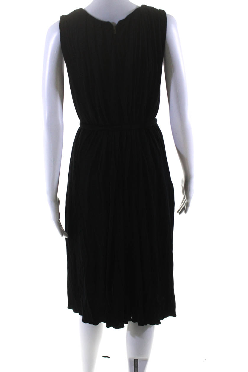 Chloe Womens Sleeveless Round Neck Pleated Shift Midi Tank Dress Black