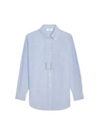 CELINE Tomboy Striped Silk Long Sleeve Shirt Light Blue