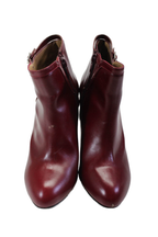 Chloe Womens Red Leather Buckle Detail Zip High Heels Ankle Boots Shoes