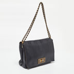 Fendi Black Stripe Embossed Leather Large Claudia Shoulder Bag