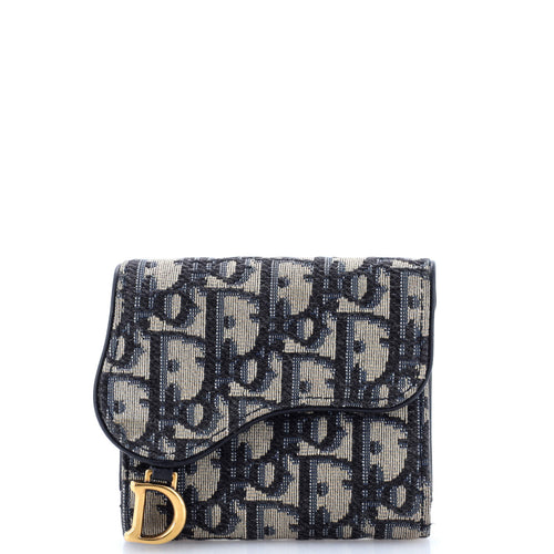 Dior Saddle Flap Wallet Oblique Canvas Mini