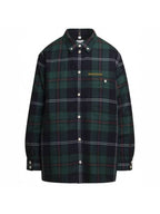 Burberry Women's Logo Embroidered Check Wool Overshirt Jacket Dark Green