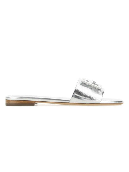 Fendi Baguette Nappa Leather Slippers Silver