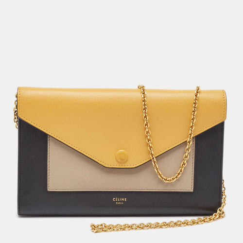 Celine Tricolor Leather Pocket Envelope Wallet On Chain