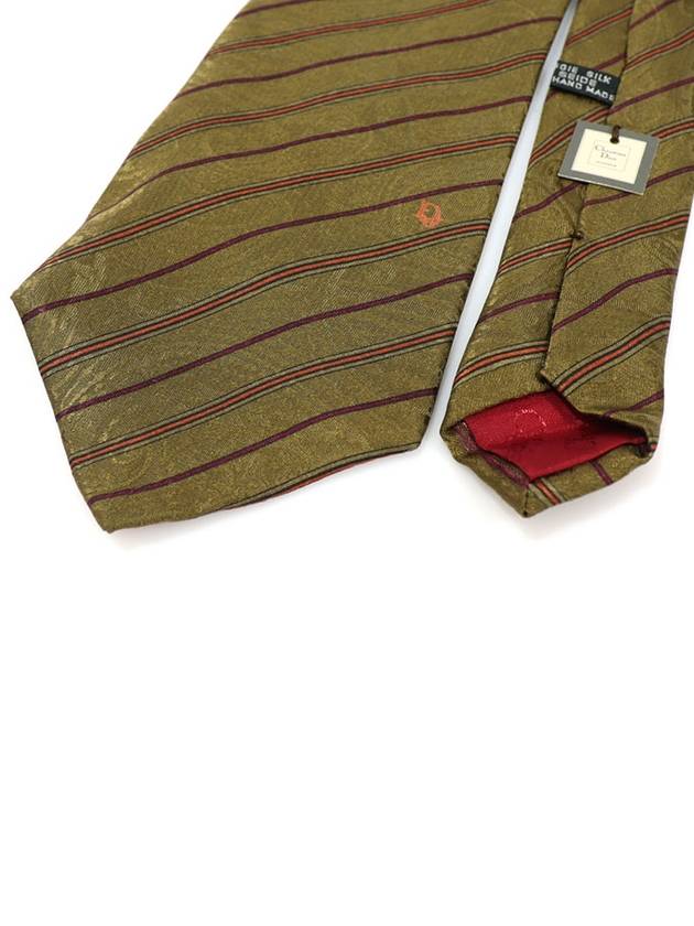 100 silk olive green striped pattern tie Dior
