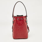 Fendi Red Zucca Leather Mini Mon Tresor Drawstring Bucket Bag