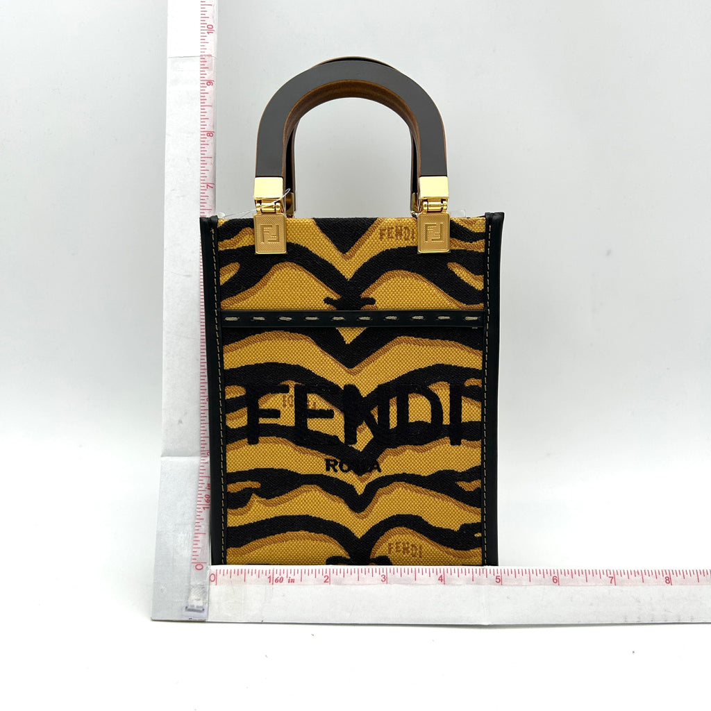 FENDI Canvas Vitello King Chinese New Year Tiger Embroidered Fendi Sunshine Shopper Tote Black Dark Yellow fe5885cc