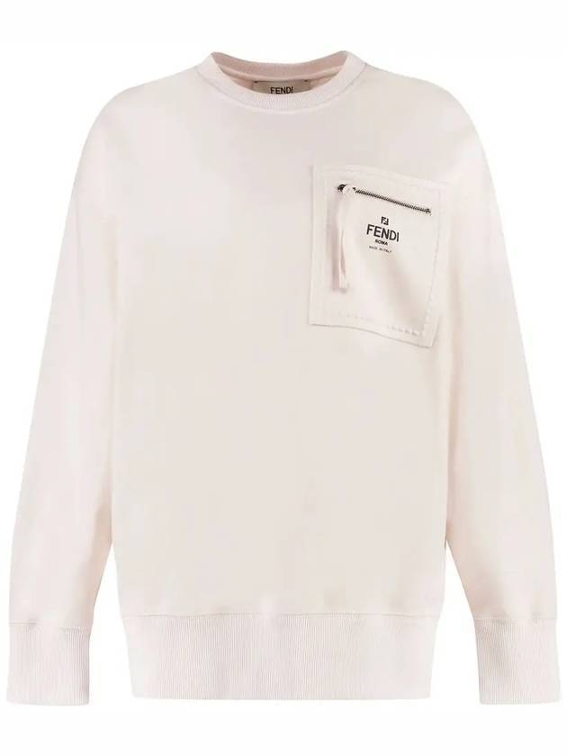 Fendi Women's Zipper Pocket Signature Logo Sweatshirt Cream
