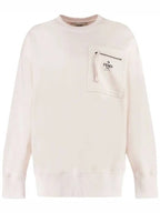 Fendi Women's Zipper Pocket Signature Logo Sweatshirt Cream
