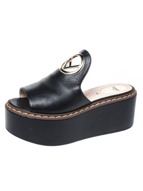 Fendi Logo Slippers Black