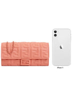 Fendi Baguette Continental Embossed FF Logo Chain Long Wallet Pink