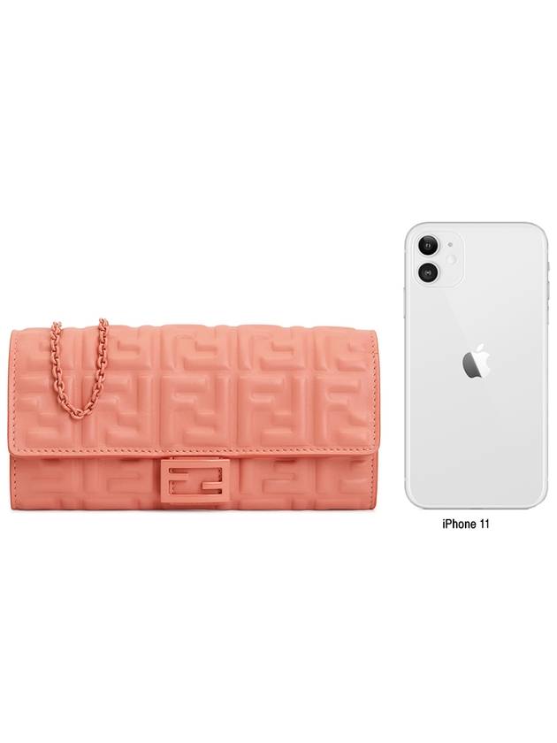 Fendi Baguette Continental Embossed FF Logo Chain Long Wallet Pink