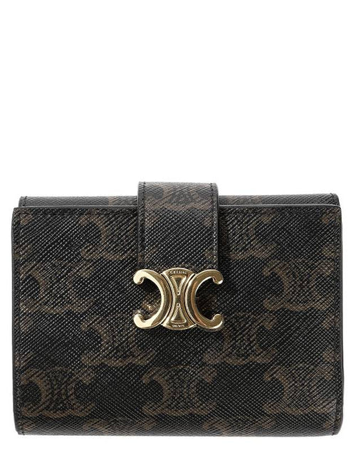 CELINE Fine Victoire Triomphe Canvas Half Wallet Tan