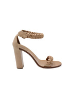 Chloe Macrame Straps High Heel Sandals in Beige Leather