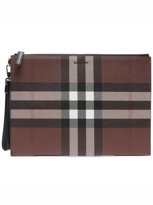 Burberry Check E Canvas Zipper Strap Clutch Bag