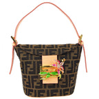 Fendi * Zucca Rhinestone Floral Handbag Brown